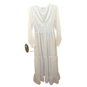 Patrons of Peace Ivory Long Sleeve Smocked Waist Maxi Dress Medium